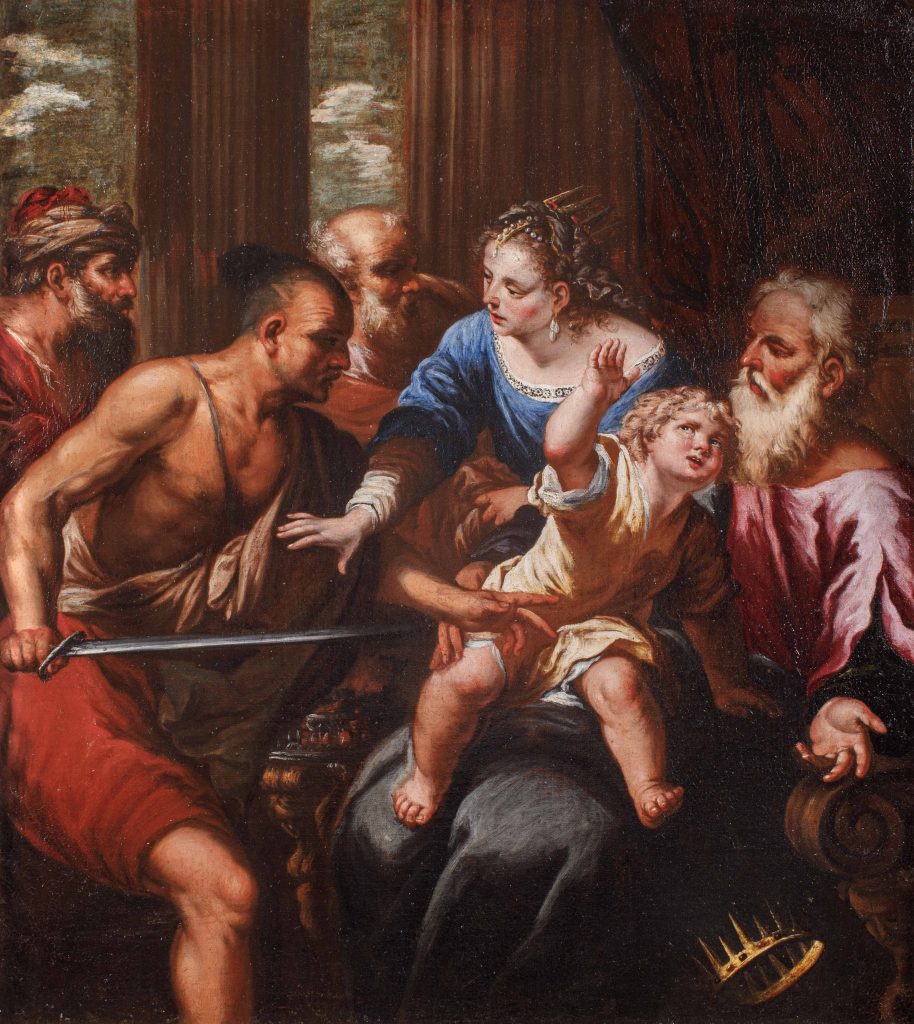 Luca Giordano (1635-1705) “Mosè e la corona del Faraone” Olio su tela, cm. 83 x 75